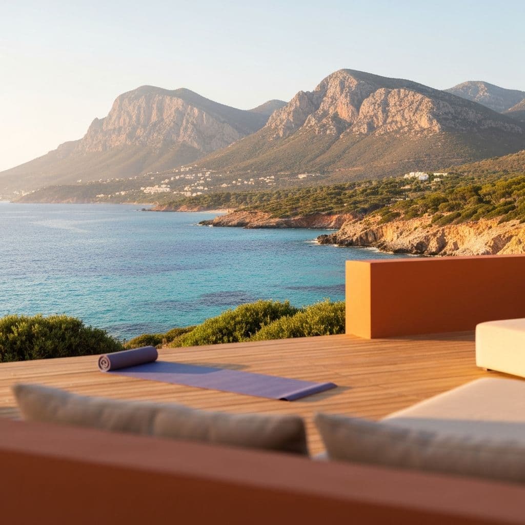 Yoga retreat by the ocean at sunset